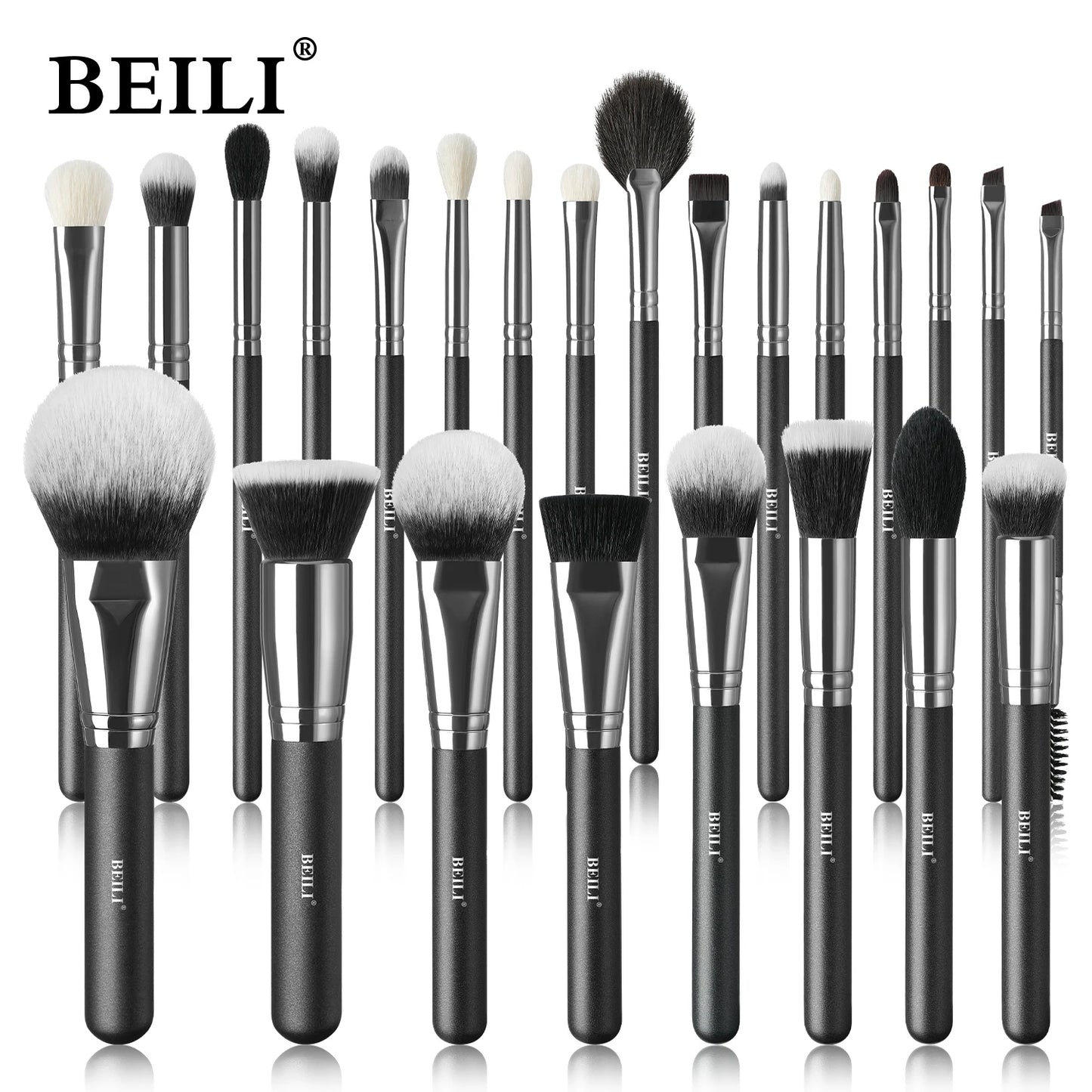BEILI Professional Black Makeup Brushes Set Synthetic Hair Kabuki Foundation Blush Eyeshadow Smoky Brush Beauty Tool For Women