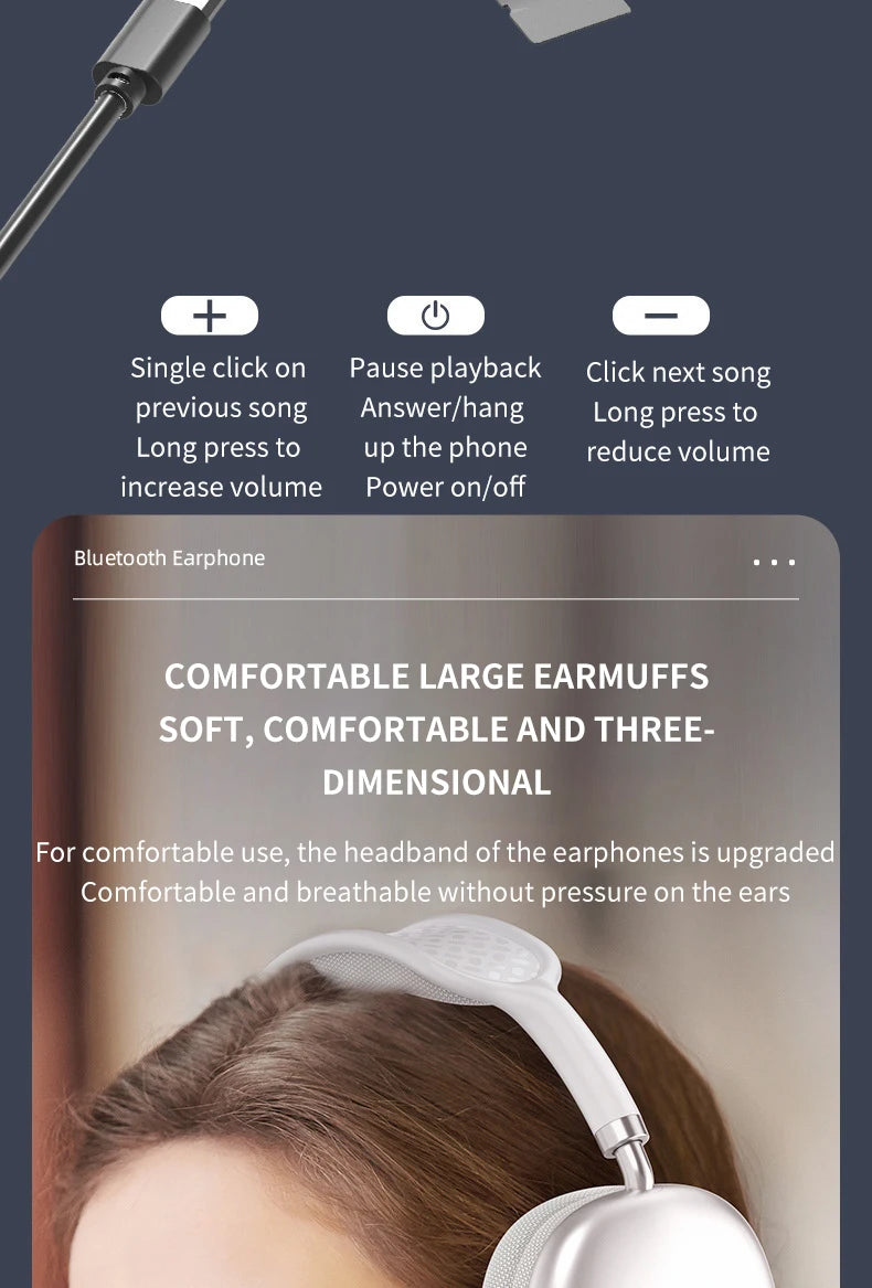 P9 Promax Headphones Wireless Bluetooth Headsets Outdoor Sports Gaming Wireless earphones Supports TF Card for Pc Smartphone