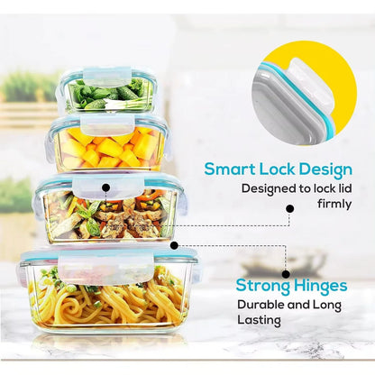 Glass Food Storage Container Set - Airtight Leak-Proof Meal Prep Containers