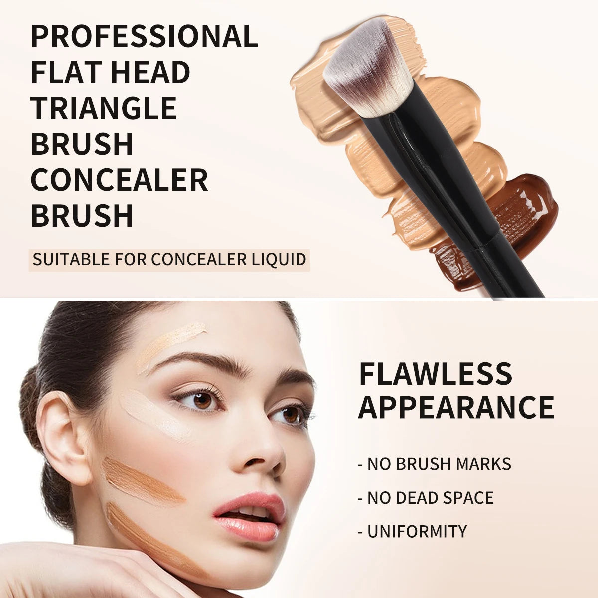 MAANGE 2PCS Flawless Makeup Brush Flat/Angle Foundation Contour Brush Under Eyes Makeup Brush for Liquid Cream Beauty Tools