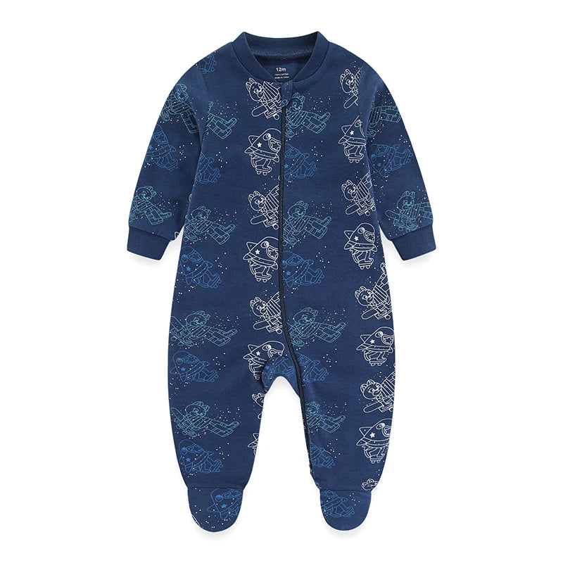 Kiddiezoom 0-12Months Cartoon 1/2 Pieces Long Sleeve Zipper Baby Boys Girl Romper 100%Cotton Soft newborn Jumpsuits