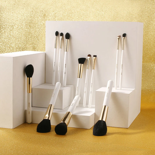 BEILI White Golden Makeup Brushes Set Professional Goat Hair Foundation Contour Bronzer Blush Kakubi Beauty brochas maquillaje