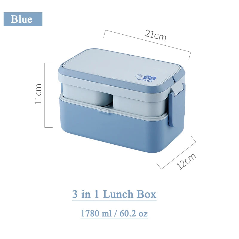 2in1 Bento Box,2 Layer Lunch Box for Adult Kids, 63oz Stackable Lunch Container with Spoons & forks,Leak Proof,Microwave Safe