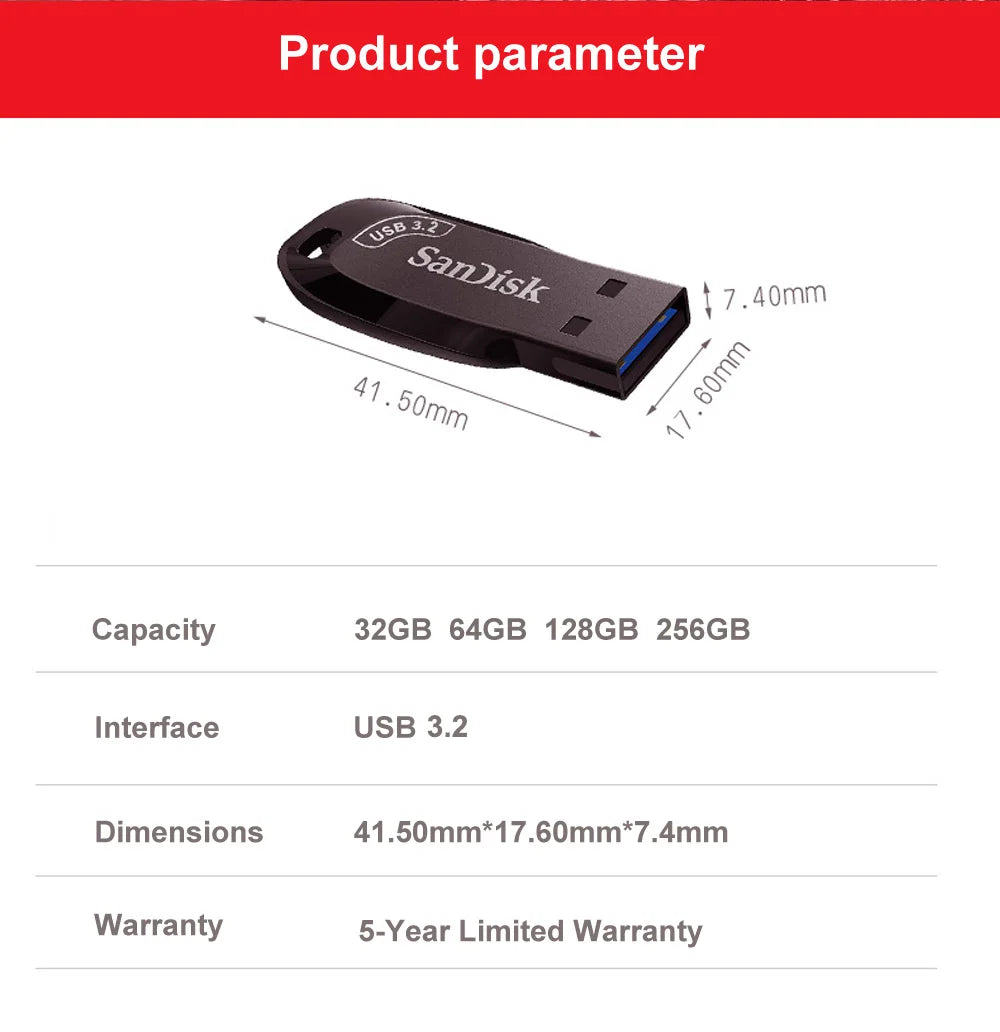 SanDisk Ultra Shift USB 3.0 Flash Drive 256GB 128GB 64GB 32GB Read Speed up to 100MB/s USB Flash Drive Memory Stick Pen Drive