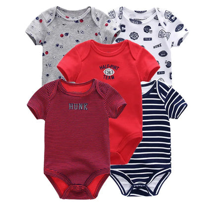 Kiddiezoom 5 Pcs Four Seasons Fashion Cartoon Short Sleeve Baby Boy Girl Bodysuits Soft 100%Cotton Newborn Onesies Clothes