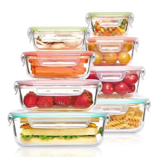 Glass Food Storage Container Set - Airtight Leak-Proof Meal Prep Containers