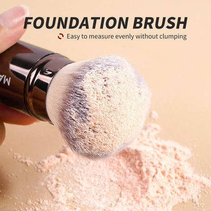 MAANGE 3-Pack Multifunctional Face Makeup Brushes, Nylon Bristle Wand, Unscented, Metal Handle, Portable Retractable Design