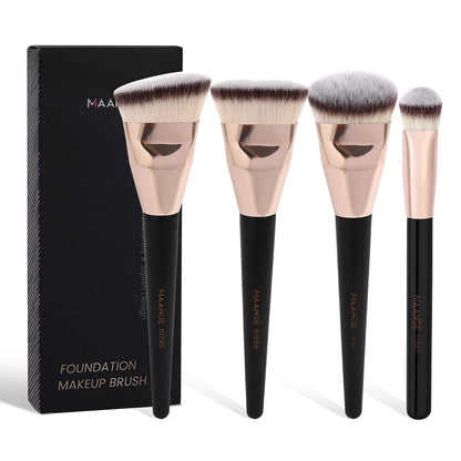 MAANGE 4pcs Main Makeup Brushes Set Flat Top Foundation Brushes Angled Contoured Brush Dense Bristle Face Makeup Tool for Beauty