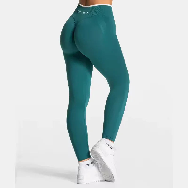 TEVEO High Waist Seamless Scrunch Leggings for Women Yoga Pants Hip Lifting Running Exercise Gym Ignite Sculpt Series