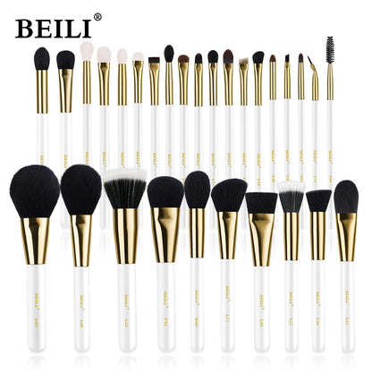 BEILI White Golden Makeup Brushes Set Professional Goat Hair Foundation Contour Bronzer Blush Kakubi Beauty brochas maquillaje