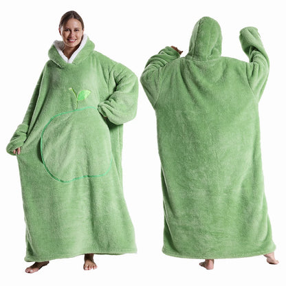 Winter Hooded Sweater Blanket Women Oversized Fleece Blanket With Sleeves Large Pocket Warm Thick Hoodie Robe Couple