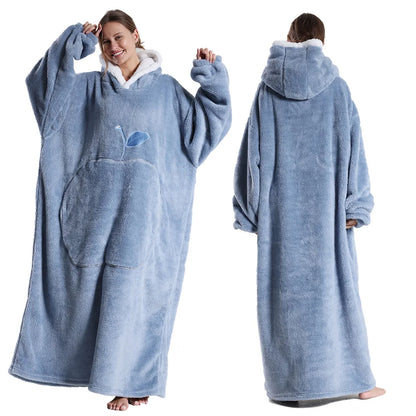 New Warm Wearable Blanket Winter Sweatshirt Oversized Flannel Sherpa Long Hoodie for Adults