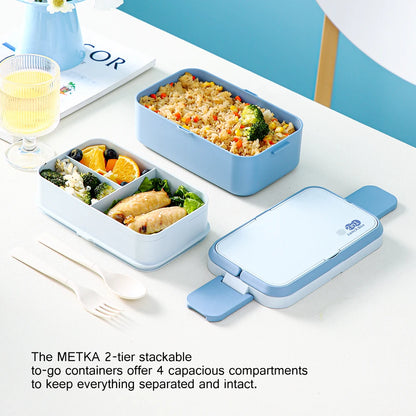 2in1 Bento Box,2 Layer Lunch Box for Adult Kids, 63oz Stackable Lunch Container with Spoons & forks,Leak Proof,Microwave Safe