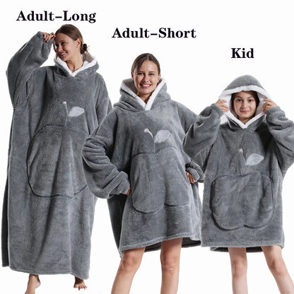 Men Women Oversized Blanket Hoodie - Extra Long Warm Soft Fleece Pullover with Long Flannel Sleeves
