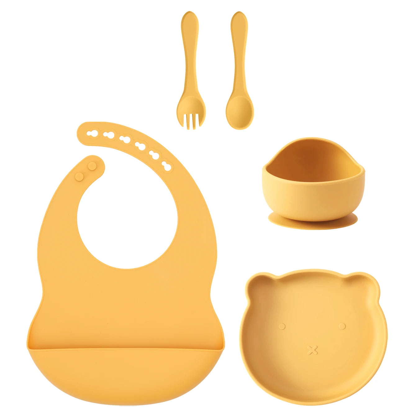 Kids 5PCS Food Grade Silicone Feeding Set Sucker Dishes Plate Self Feeding Bowl BPA Free Toddler Meal Essentials