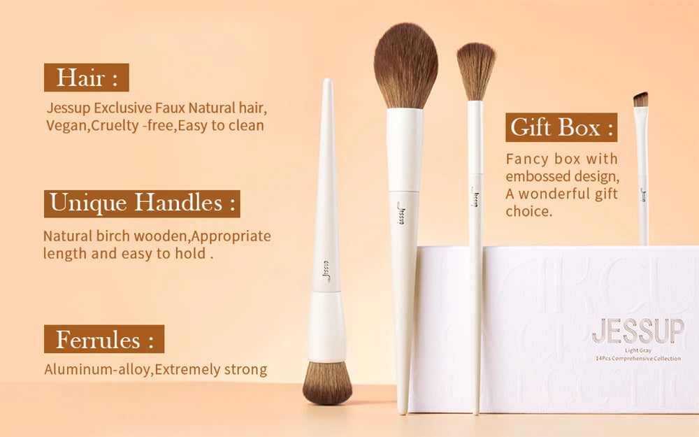 Jessup Makeup Brushes 10-14pc Makeup Brush set Synthetic Foundation Brush Powder Contour Eyeshadow Liner Blending Highlight T329