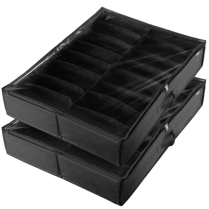 Vevor Sturdy Under Bed Shoe Storage Organizer, Set Of 2, 32 Compartments, Underbed Shoes Closet Storage Solution With Clear Window, Breathable,
