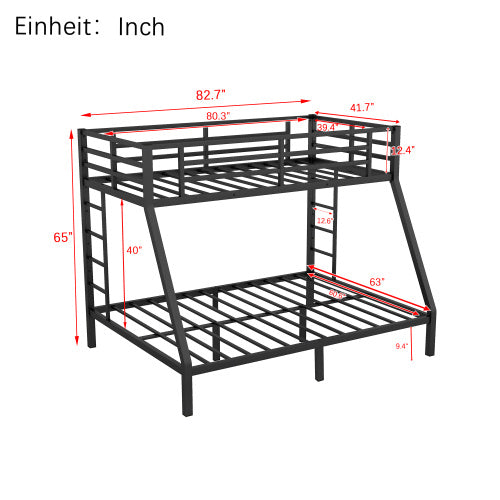 Metal Twin XL Over Queen Bunk Bed For Teens And Adults,Space-Saving Noise Reduced No Box Spring Needed