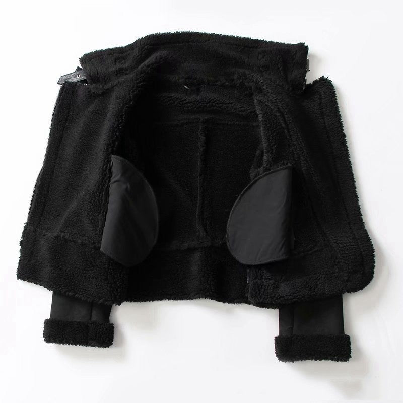 WInter Lapel Jacket Suede Lamb Wool Women Outwears