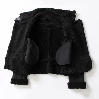 WInter Lapel Jacket Suede Lamb Wool Women Outwears