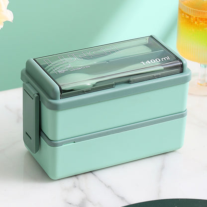 Plastic Lunch Box Microwavable Lunch Box Set Double Layer Divider With Cutlery
