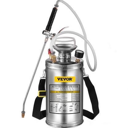VEVOR 1.5Gal Stainless Steel Sprayer, 3.3FT Reinforced Hose, Hand Sprayer With Pressure Gauge Safety Valve, Adjustable Nozzle Suitable For Gardening  Sanitizing
