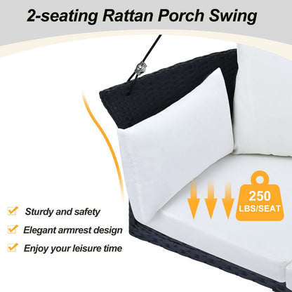 Rattan Woven Swing Chair, Porch Swing With Ropes