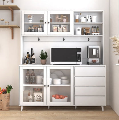 Large Kitchen Hutch Cabinet, Freestanding Pantry Cabinets Storage Kitchen Cupboard With 4 Doors, 4 Drawers & Microwave Shelf, White