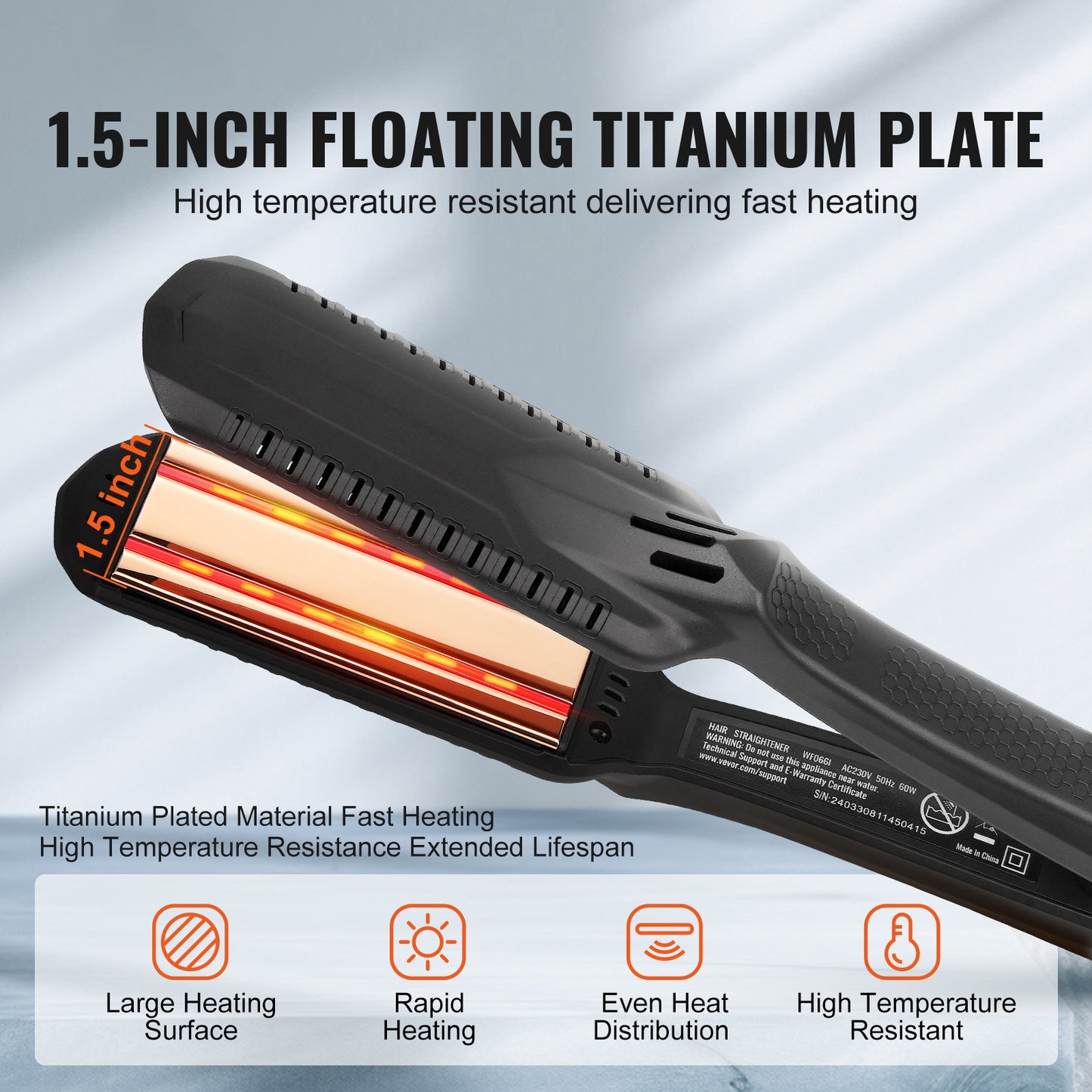 VEVOR Hair Straightener, Titanium Flat Iron, Dual Infrared Hair Straightener Flat Iron With LCD Display And 19 Temp Levels , Dual Voltage 110V 240V For Salon Home Travel Use