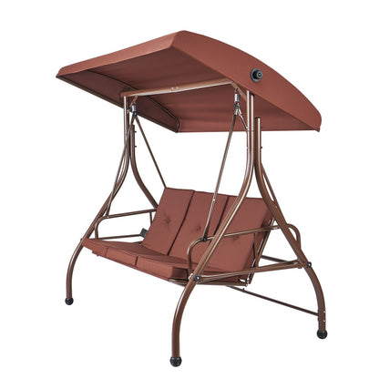 VEVOR 3-Seat Patio Swing Chair, Converting Canopy Swing, Outdoor Patio Porch With Adjustable Canopy, Removable Thick Cushion And Alloy Steel Frame, For Balcony, Backyard, Poolside, Brown
