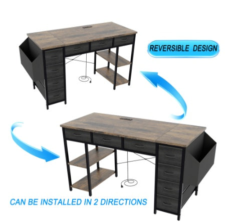 Computer Desk With Power Outlet,Rustic Brown