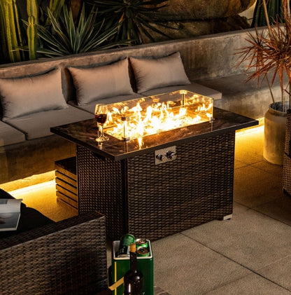 Outdoor Propane Fire Pit Table, Ceramic Tabletop Gas Fire Table