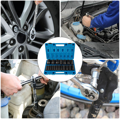 VEVOR Impact Socket Set 19 Piece Impact Sockets, Deep Socket, 6-Point Sockets, Rugged Construction, Cr-V,  With A Storage Cage
