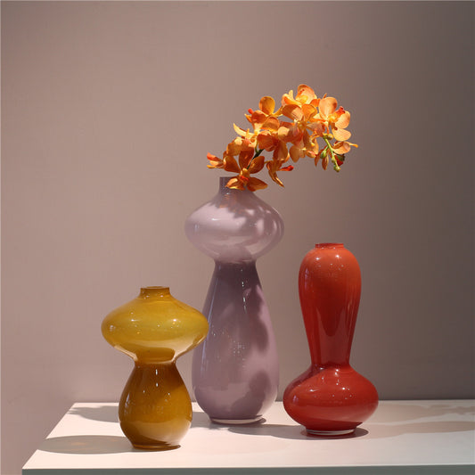 Caramel Small Mouth Glass Flowerpot And Flower Vase Ornaments