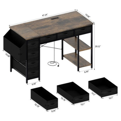 Computer Desk With Power Outlet,Rustic Brown
