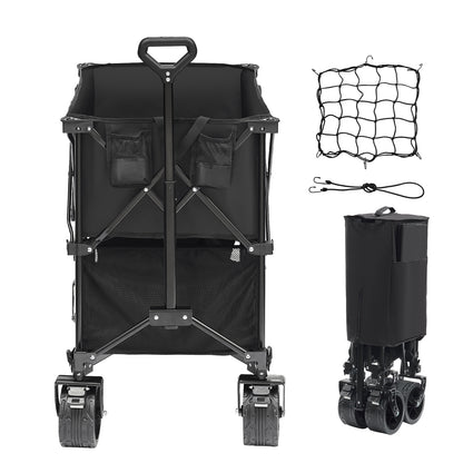 VEVOR Foldable Double Decker Wagon, 400L Collapsible Wagon Cart With All-Terrain Wheels, Heavy Duty Folding Wagon Cart 450 Lbs Weight Capacity For Camping, Shopping, Garden,