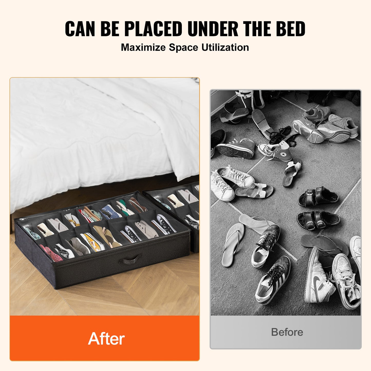 Vevor Sturdy Under Bed Shoe Storage Organizer, Set Of 2, 32 Compartments, Underbed Shoes Closet Storage Solution With Clear Window, Breathable,
