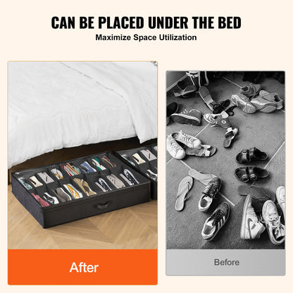 Vevor Sturdy Under Bed Shoe Storage Organizer, Set Of 2, 32 Compartments, Underbed Shoes Closet Storage Solution With Clear Window, Breathable,