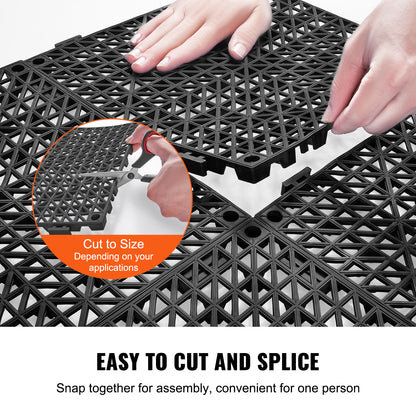 VEVOR Interlocking Tile 50PCS Black, Drainage Tiles Splicing, Soft PVC Interlocking Drainage Floor Tiles, Non-Slip Drainage Holes For Restroom, Bathroom, Kitchen, Pool, Wet Areas