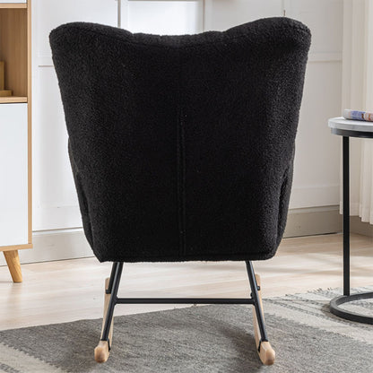 Rocking Chair With Pocket, Soft Teddy Fabric Rocking Chair For Nursery, Comfy Wingback Golider Rocking Chair With Safe Solid Wood Base For Living Room Bedroom Balcony Cannot Be Sold On Temu