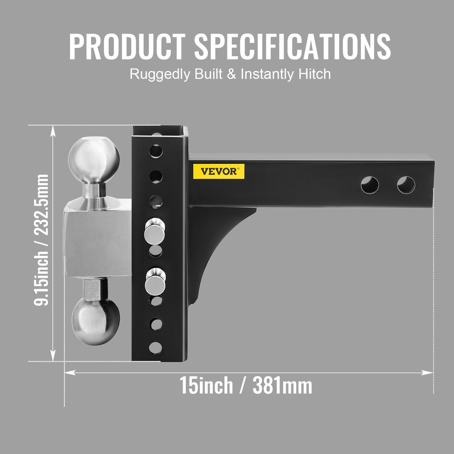 VEVOR Adjustable Trailer Hitch, Rise & Drop Hitch Ball Mount Receiver  14,000 LBS Rating, 2 And 2-5 16 Inch Stainless Steel Balls W Key Lock, For Automotive Trucks Trailers Towing
