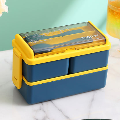 Plastic Lunch Box Microwavable Lunch Box Set Double Layer Divider With Cutlery