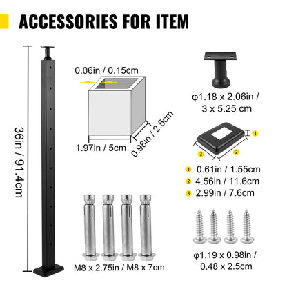 VEVOR Cable Railing Post Level Deck Stair Post   Cable Handrail Post Stainless Steel Brushed Finishing Deck Railing Pre-Drilled Pickets With Mounting Bracket Stair Railing Kit Black