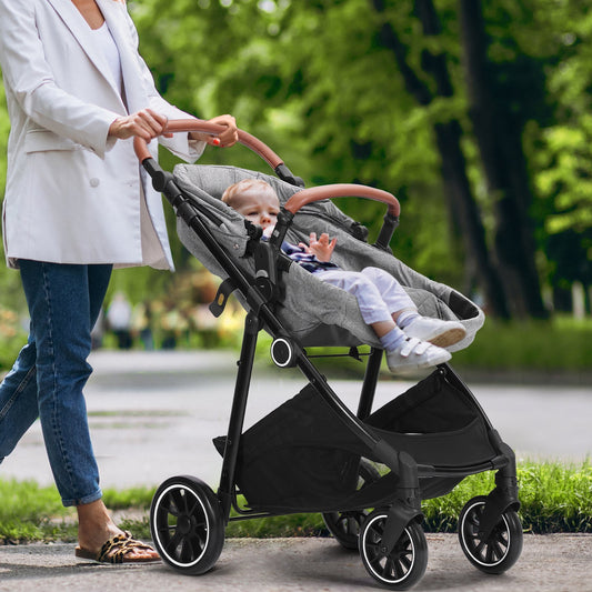 VEVOR Standard Baby Stroller, Infant Toddler Stroller With Bassinet, 3rd-Gear Adjustable Backrest & Foldable & Reversible Seat, Carbon Steel Newborn Stroller With Leg Cover And Mesh Net, Dark Grey