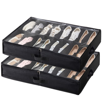 Vevor Sturdy Under Bed Shoe Storage Organizer, Set Of 2, 32 Compartments, Underbed Shoes Closet Storage Solution With Clear Window, Breathable,