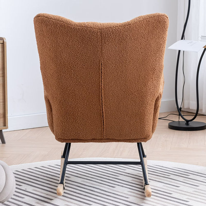 Rocking Chair With Pocket, Soft Teddy Fabric Rocking Chair For Nursery, Comfy Wingback Golider Rocking Chair With Safe Solid Wood Base For Living Room Bedroom Balcony Cannot Be Sold On Temu