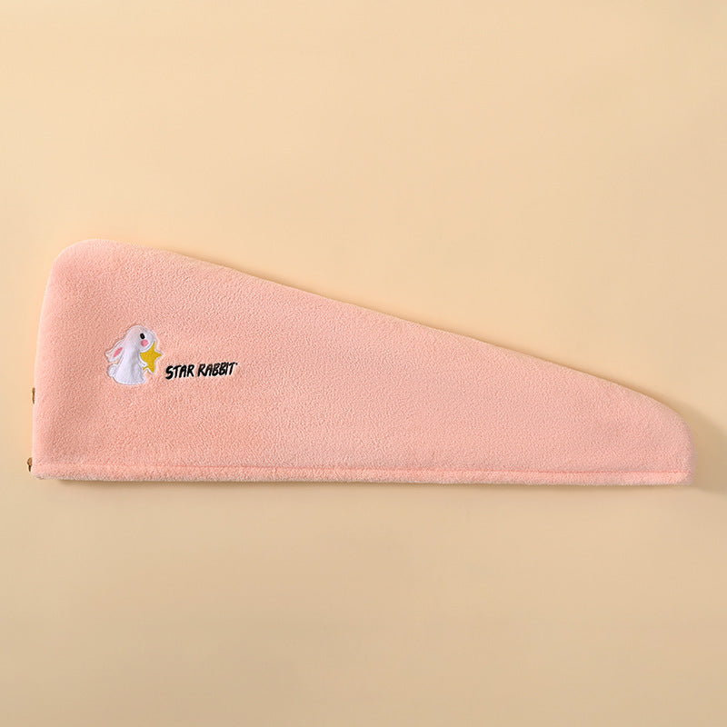 Coral Velvet Cartoon Embroidery For Woman With Dry Hair Hat