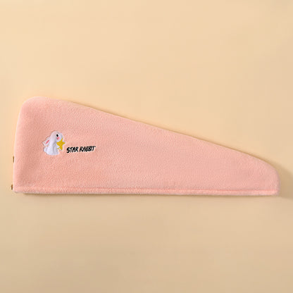 Coral Velvet Cartoon Embroidery For Woman With Dry Hair Hat