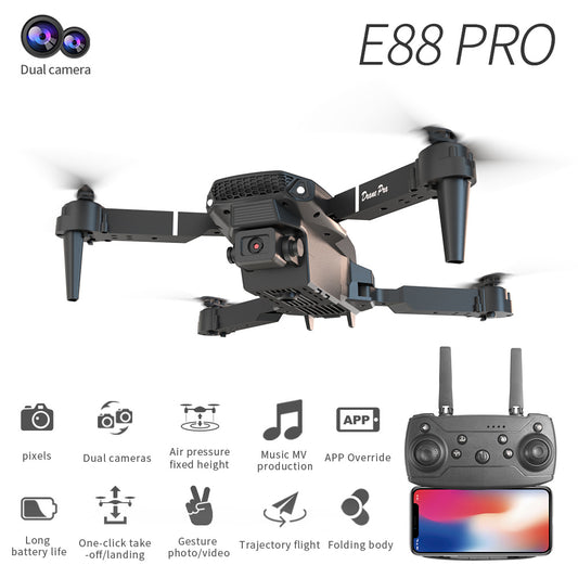 E88 Dual Camera Drone, WiFi FPV Double Folding RC Quadcopter Altitude Hold, Remote Control For Beginners