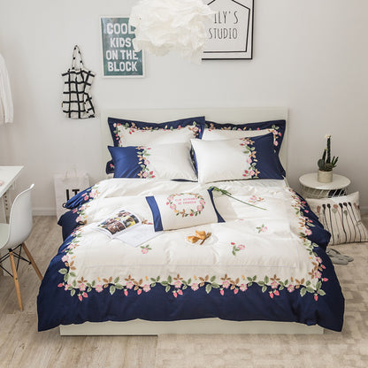 Four-piece Floral Embroidery Strawberry Quilt Cover